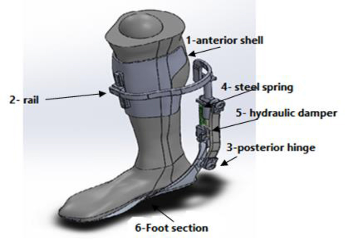 a) Plantar-flexion stop AFO, (b) hinged AFO, (c)